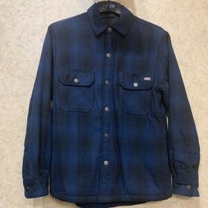 Mens Small Dickies Flannel Sherpa Lined Shirt Jacket Blue